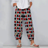 High Waist Gray Trousers Printed Stitching Loose Cropped Pants