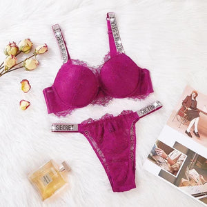 Lace Rhinestone Bra Underwear Suit