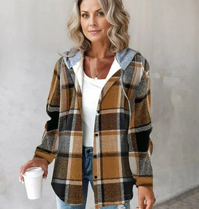 Women's Large Checks Style Women's Woolen Jacket Plaid