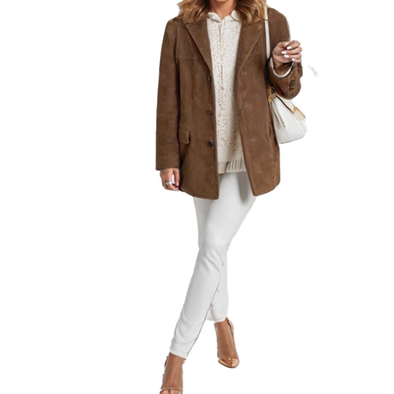 Women's Retro Brown Loose Long Sleeve Jacket