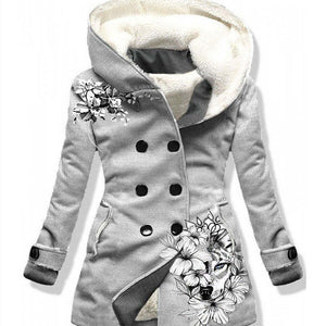 Digital Printing Double-breasted Fleece-lined Hooded Jacket