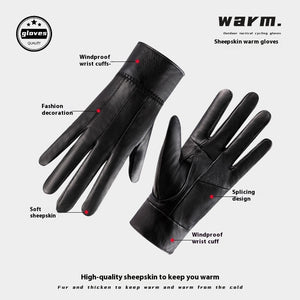 Genuine Leather Gloves For Men Women Fleece Lined Padded Warm Keeping Sheepskin Gloves