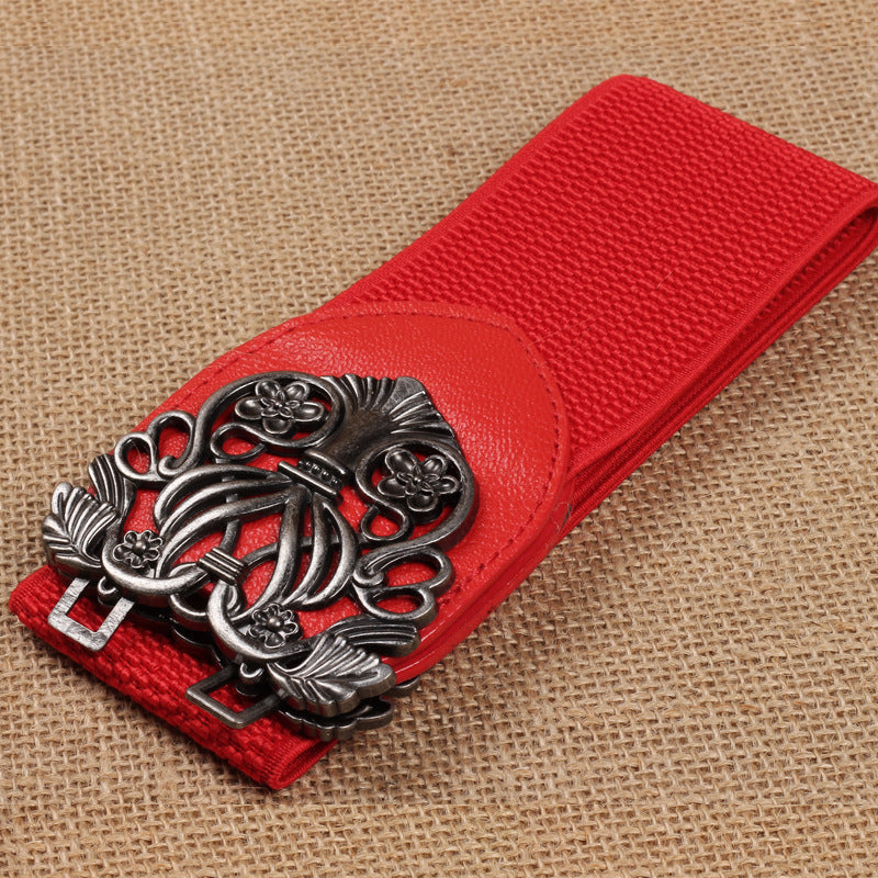 Court Vintage Engraving Women's All-match Stretch Wide Belt