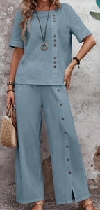 Women's Plain Loose Fit Suit With Buttons Down The Front For Spring Summer Vacation