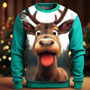 Christmas Elk Printing Round Neck Sweater Base Shirt Color Matching