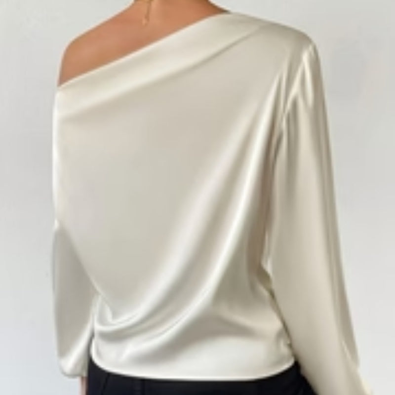 Women's Shoulder Long-sleeved T-shirt Asymmetric Pullover Top