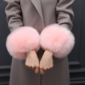 Faux Fur Fox Cuffs Plush Down Jacket  Big Artificial Hand Cuffs