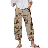 High Waist Gray Trousers Printed Stitching Loose Cropped Pants