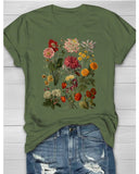 Flower Plant Print Casual Loose Round Neck Short Sleeve