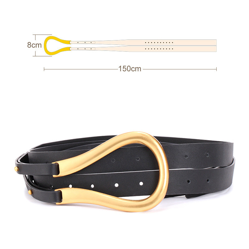 Retro gold copper buckle temperament belt belt women