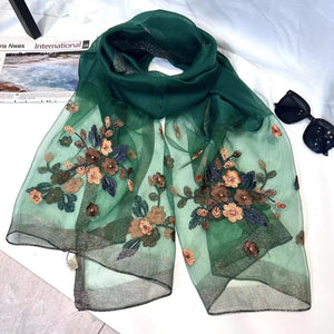 Wool Embroidery Begonia Scarf Long