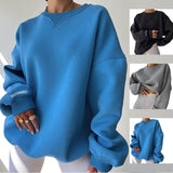 Loose Sweater Women's Casual Round Neck Pullover Tops Solid Color Sports Sweatshirt