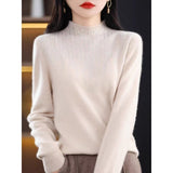 Women's Diamond-embedded Half-turtleneck Wool Sweater Bottoming Shirt