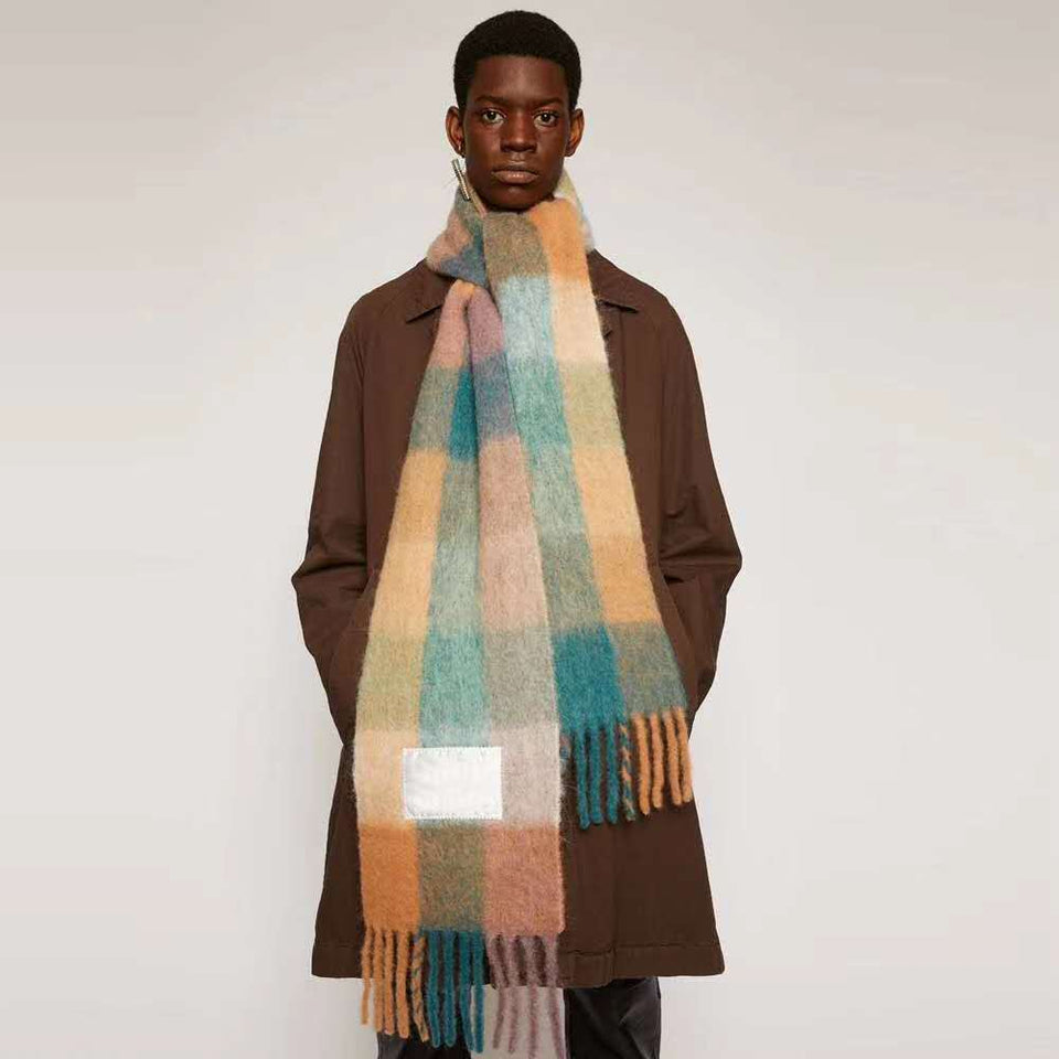 Plaid Mohair Scarf Colored Ladies