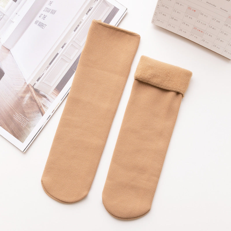 Women's Mid-calf Vertical Stripes Imitation Cashmere Fleece-lined Thickened Non-slip Warm Room Socks