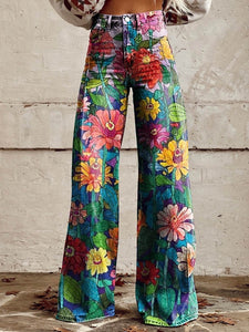 Women's 3D Printed Straight Casual Wide-leg Pants