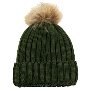 Fur Ball Knitted Hat Warm And Thick Woolen Cap