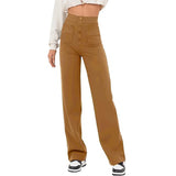 High Waist Trousers With Pockets Casual Loose Wide Leg Button Straight Pants Women's Clothing