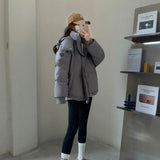 Gray With Heart Short Down Jacket Plus Size Women's Bread Coat