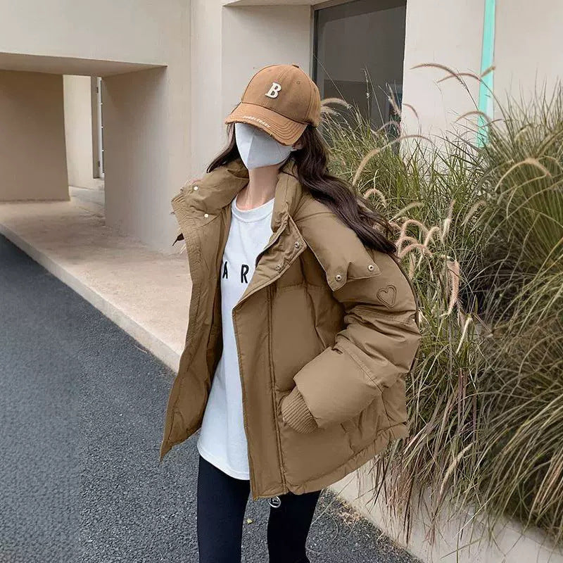 Gray With Heart Short Down Jacket Plus Size Women's Bread Coat