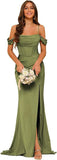 Off-the-shoulder Satin Bridesmaid Corset Ball Gown