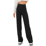 High Waist Trousers With Pockets Casual Loose Wide Leg Button Straight Pants Women's Clothing