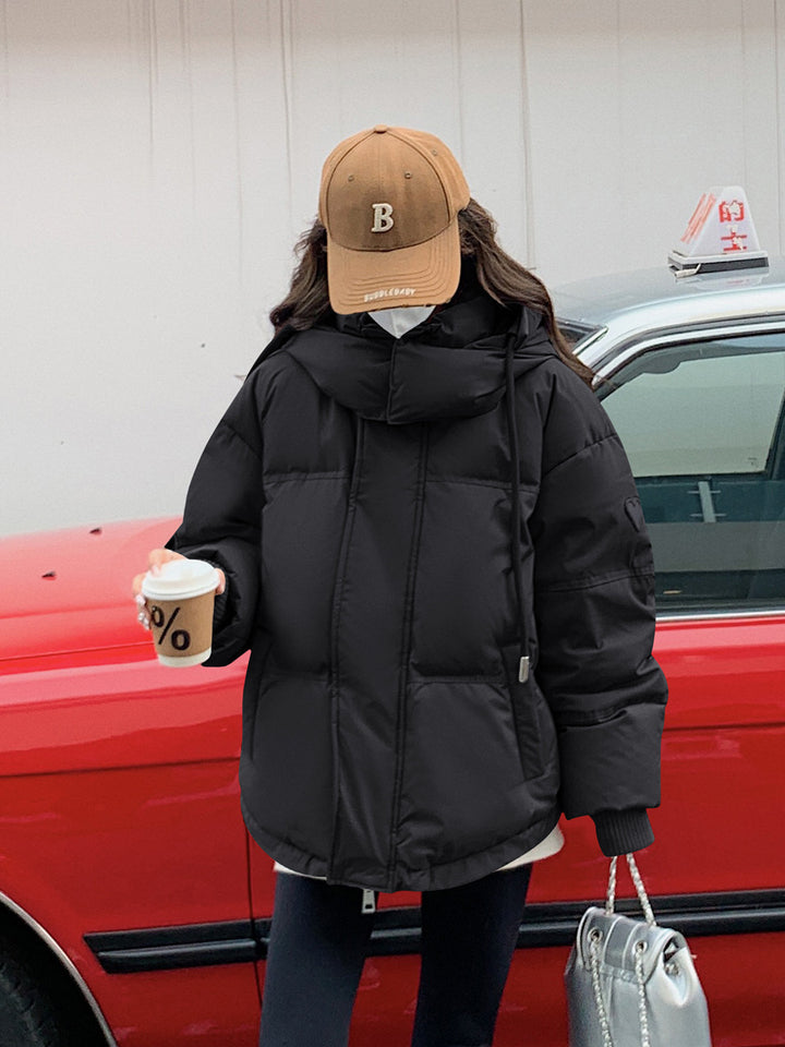 Gray With Heart Short Down Jacket Plus Size Women's Bread Coat