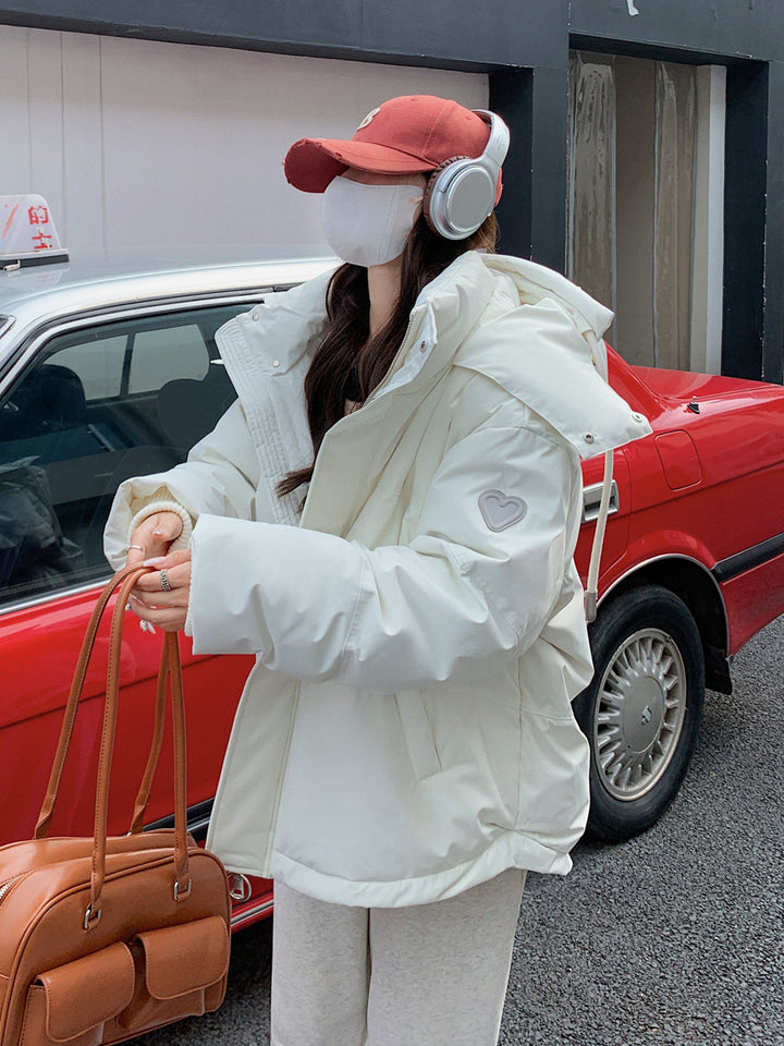 Gray With Heart Short Down Jacket Plus Size Women's Bread Coat