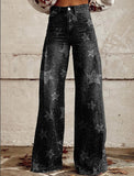 Wide-legged Pants Thermal Transfer Bell-bottom Pants Simulation Denim Trousers