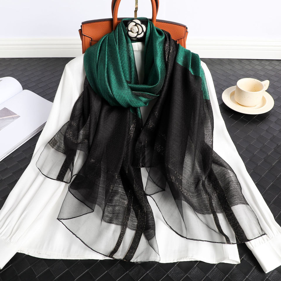 Women's Korean Style Silk Plaid Scarf