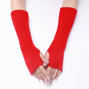 30-length Striped Gloves New Autumn And Winter Wool Sleeve Knitted Warm Fingerless Oversleeve