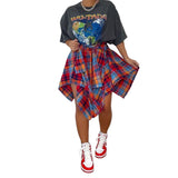 Women's Fashion Irregular Plaid Tied Sleeve Fake Shirt Skirt