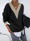 Long Sleeve Lace Collar Solid Color Knitted Sweater