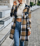 Women's Fashion Casual Plaid Printed Pocket Long Jacket