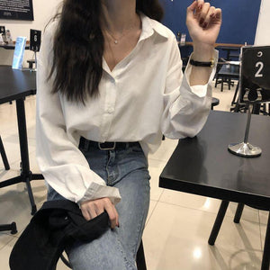 Long Sleeve White Shirt Women's Blouse Chiffon Professional