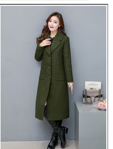 Fashionable Over-the-knee Woolen Women's Slim And Slim Long Woolen Coat