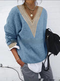 Long Sleeve Lace Collar Solid Color Knitted Sweater