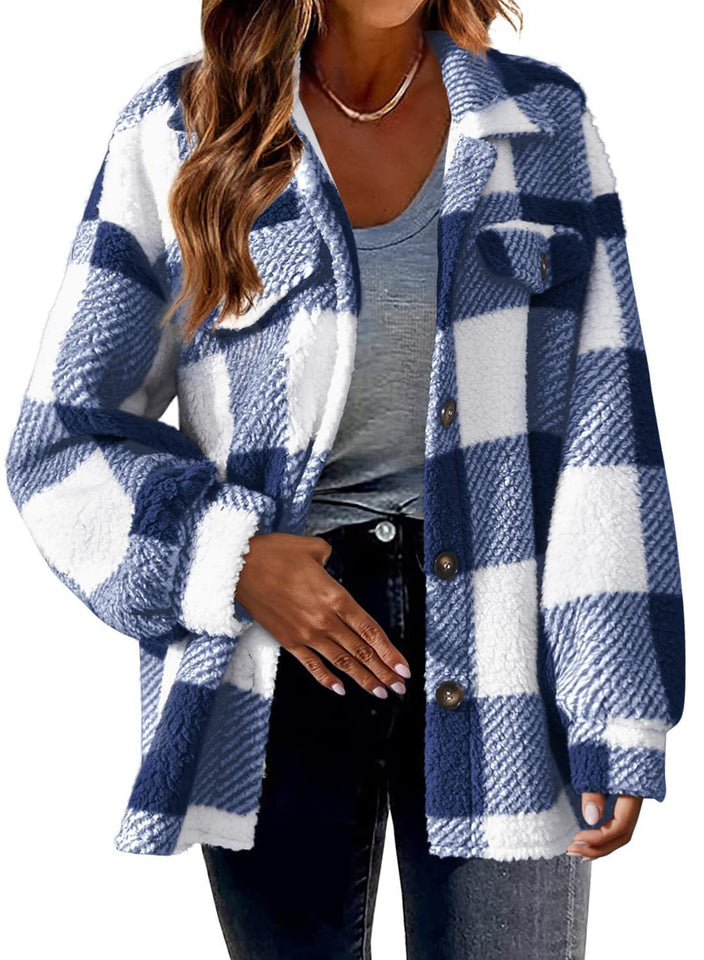 Turndown Collar Plaid Jacket With Pockets Single Breasted Button Down Woolen Jacket Autumn And Winter Clothes For Women