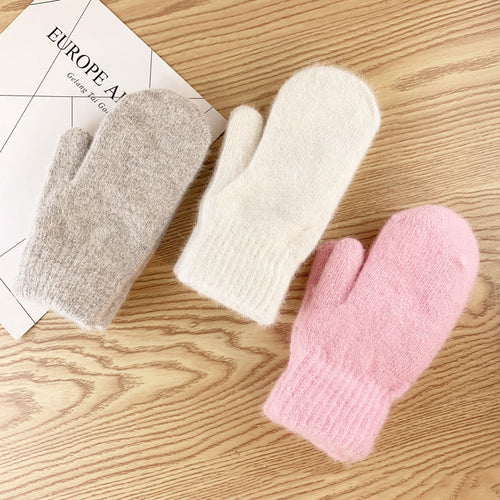 Women's Fashion Simple Solid Color Double Warm Gloves