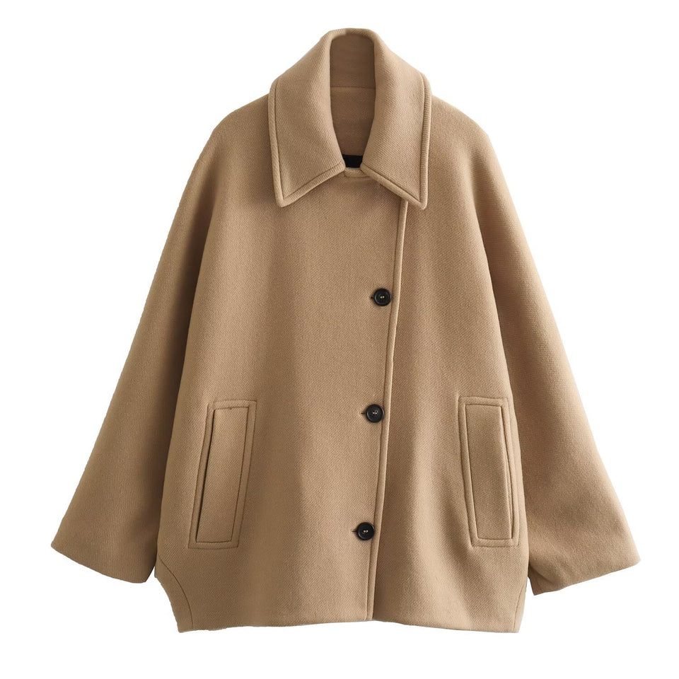 French Coat Fashion Polo Collar Blended Short Cape Sleeve Coat