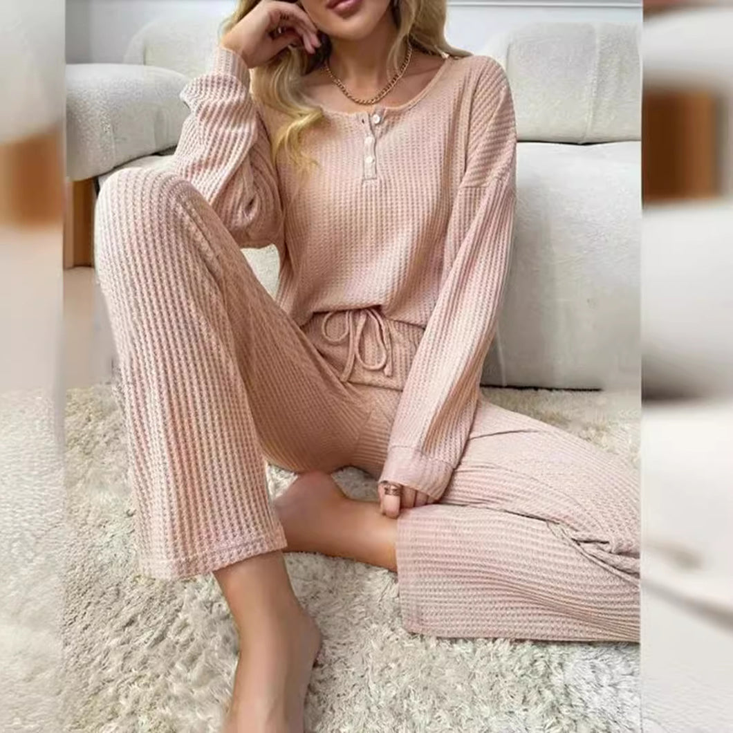 Solid Color Fashion Casual Long Sleeve Pants Two-piece Set