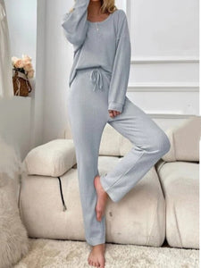 Solid Color Fashion Casual Long Sleeve Pants Two-piece Set