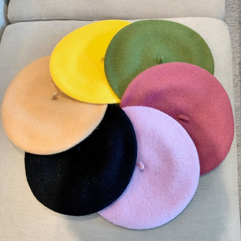 Artistic Wool Candy Color Painter Cap Fashionable Warm Hat