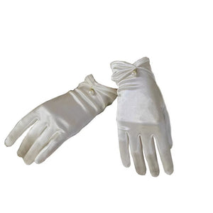 French Hepburn Style Short Pearl Satin Bridal Gloves