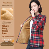 Middle-aged And Elderly Fleece-lined Thickened Cold Protection Plaid Long-sleeved Shirt