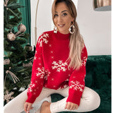 Fall Winter Women's Christmas Sweater Knitted Fluffy Loose Casual Christmas Snowflake Print Long Sleeves Pullovers Tops Streetwear