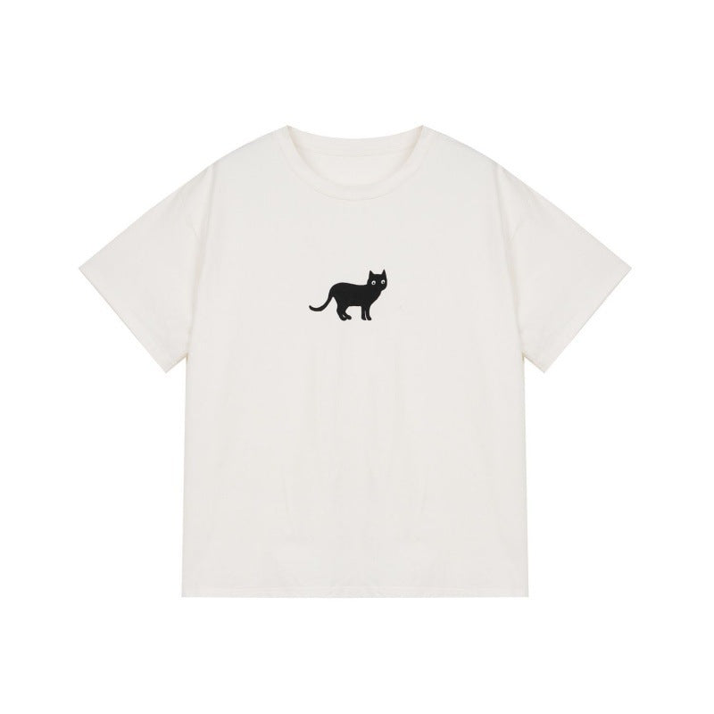 Black Cat Loose Short-sleeved T-shirt Women's Top