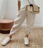 Cotton Linen Elastic-waist Cropped Pants Casual Women's Pants