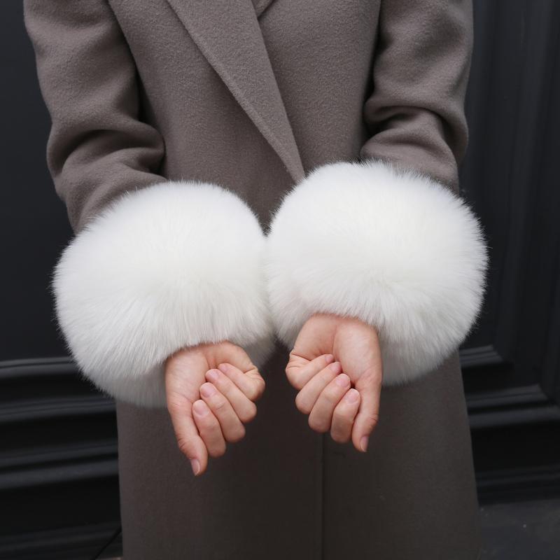 Faux Fur Fox Cuffs Plush Down Jacket  Big Artificial Hand Cuffs