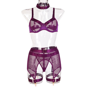 Sexy Lingerie Four Piece Mesh Metal Stitching